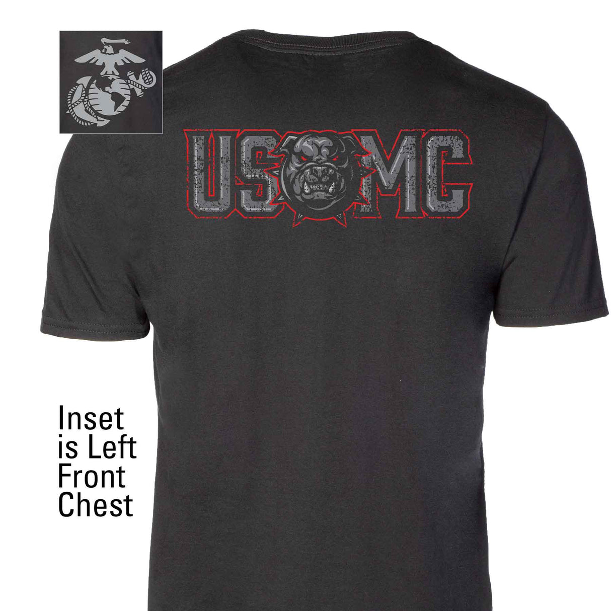 USMC Devil Dog Back With Left Chest T-shirt, Gray EGA - SGT GRIT