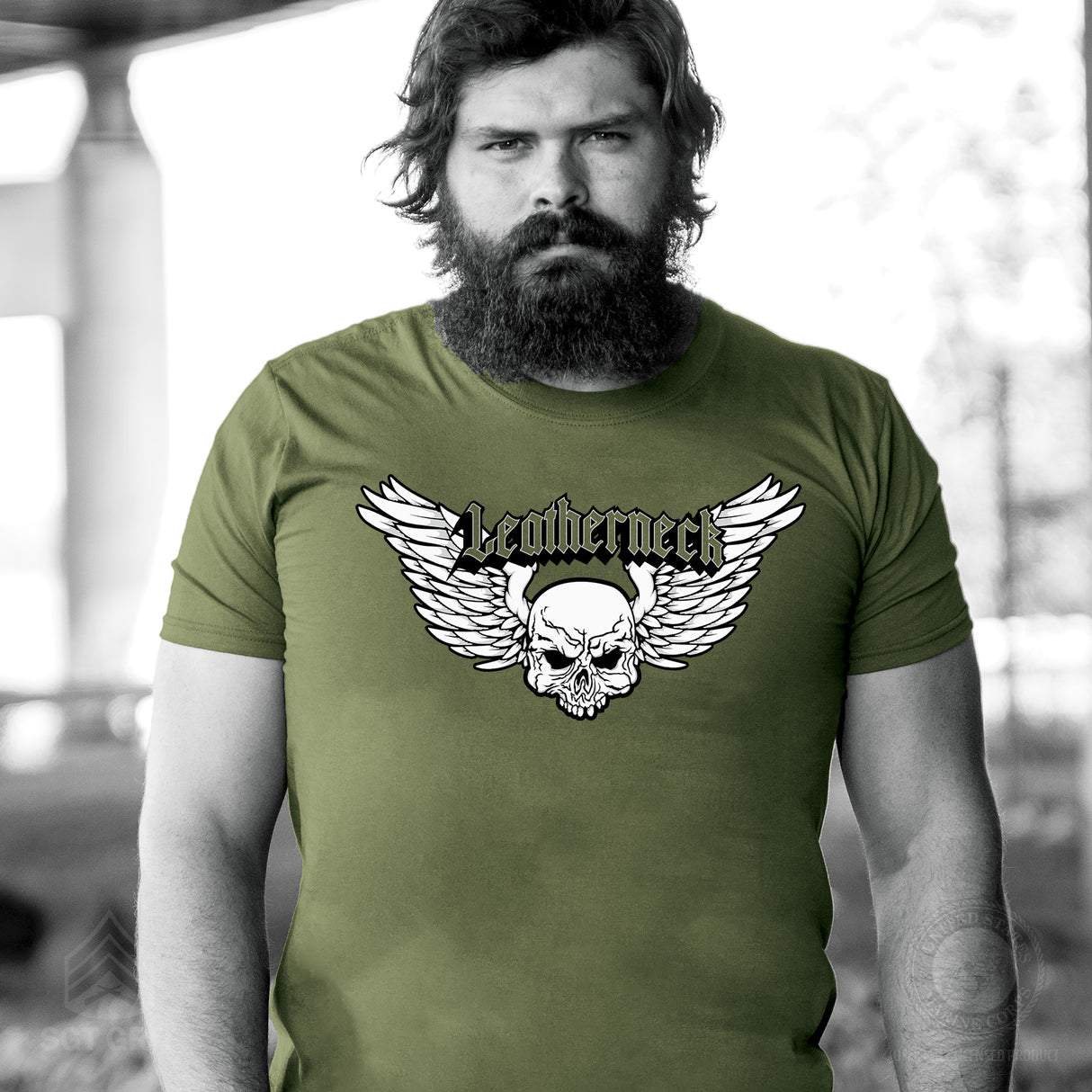 Leatherneck Skull T-Shirt - OD Green - SGT GRIT