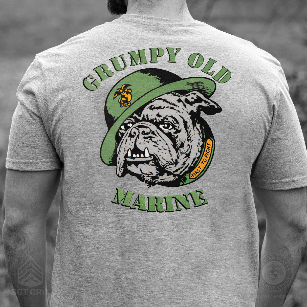 Grumpy Old Marine Bulldog Mascot T-shirt- Back Design - SGT GRIT