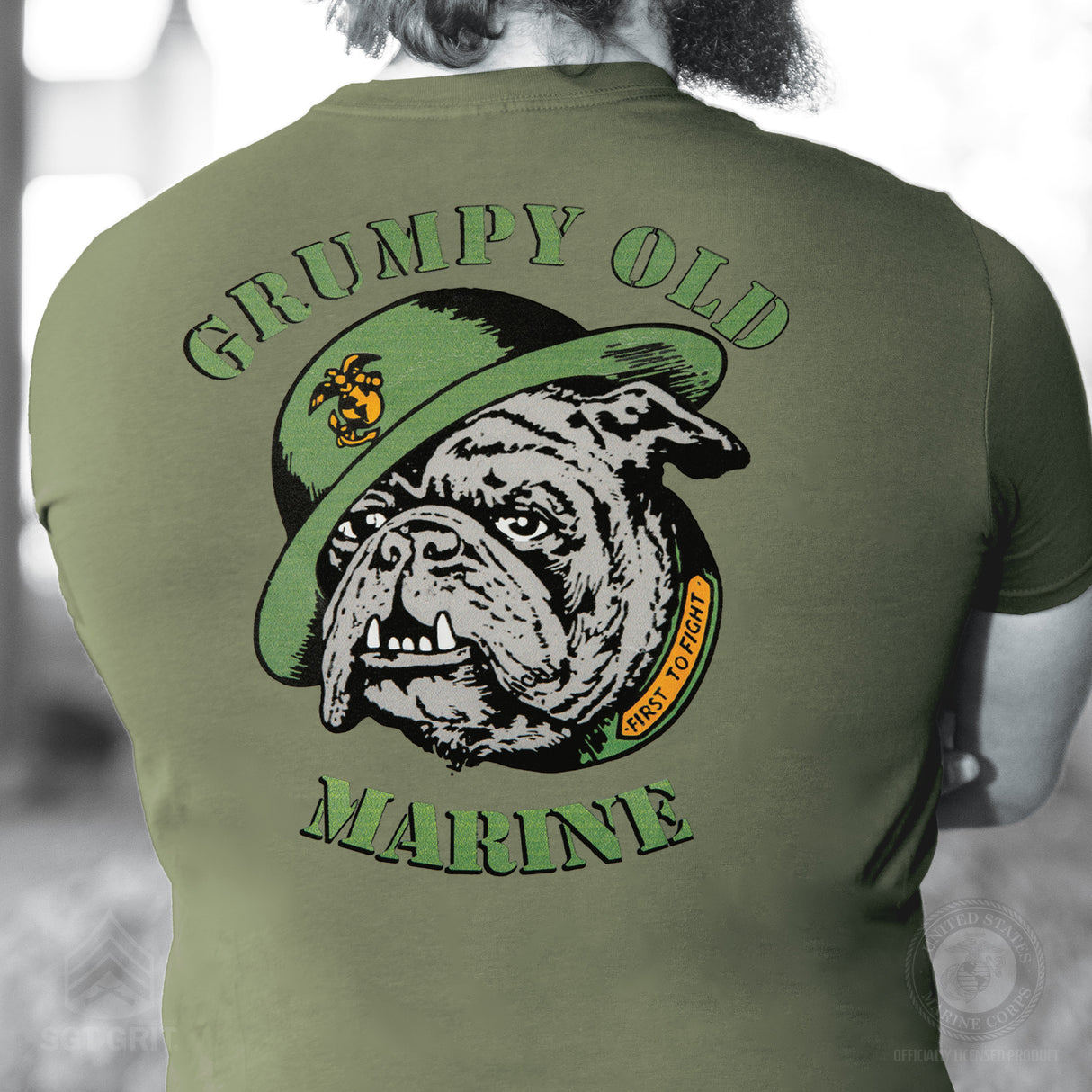 Grumpy Old Marine Bulldog Mascot T-shirt- Back Design - SGT GRIT
