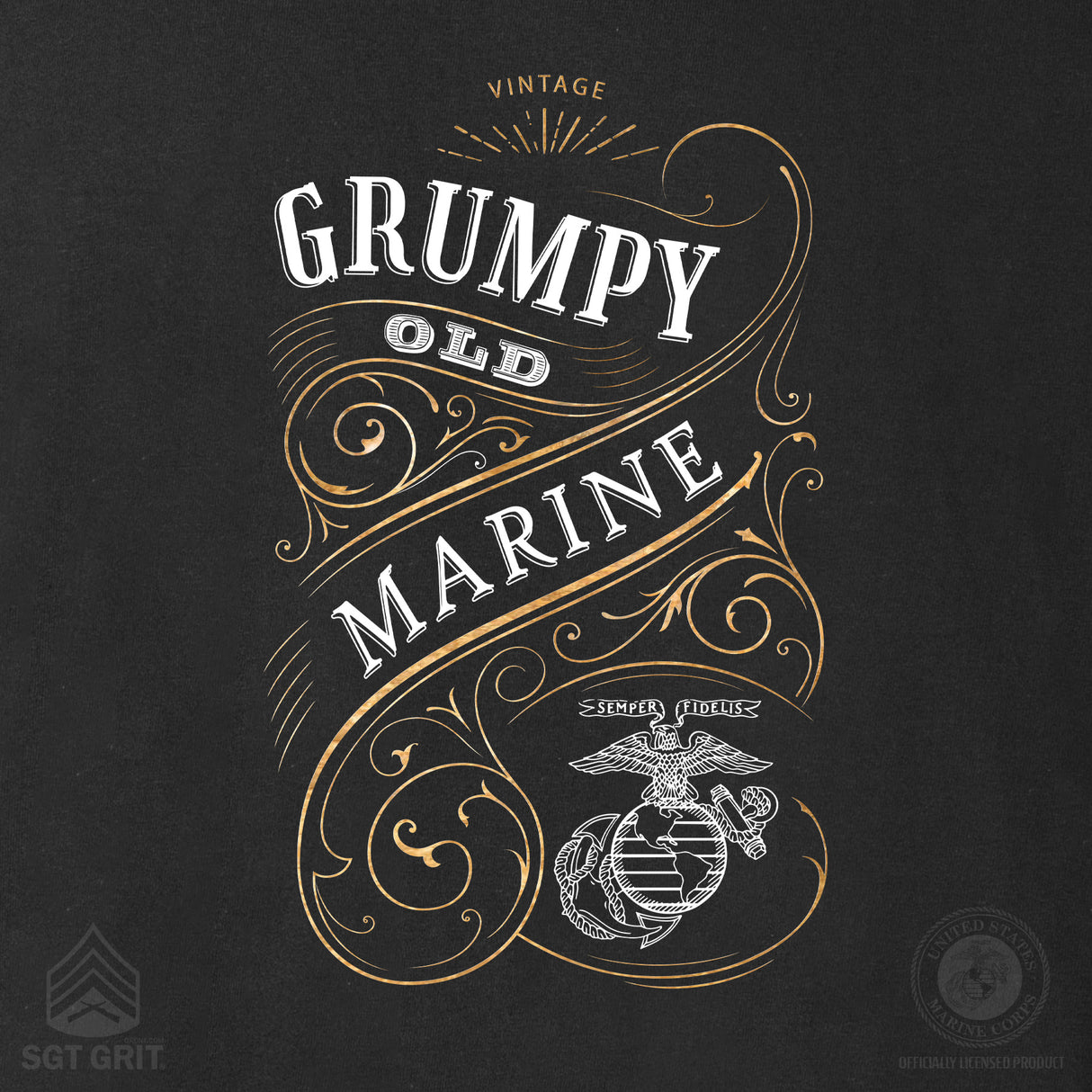 Grumpy Old Marine Vintage EGA T-shirt- Back Design - SGT GRIT