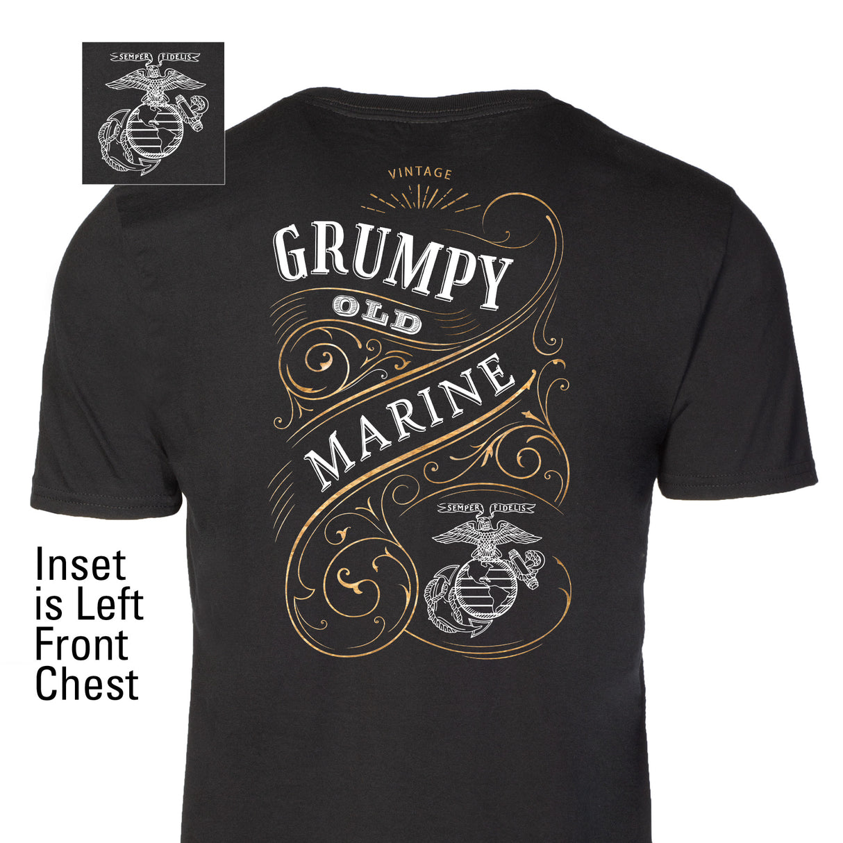 Grumpy Old Marine Vintage EGA T-shirt- Back Design - SGT GRIT