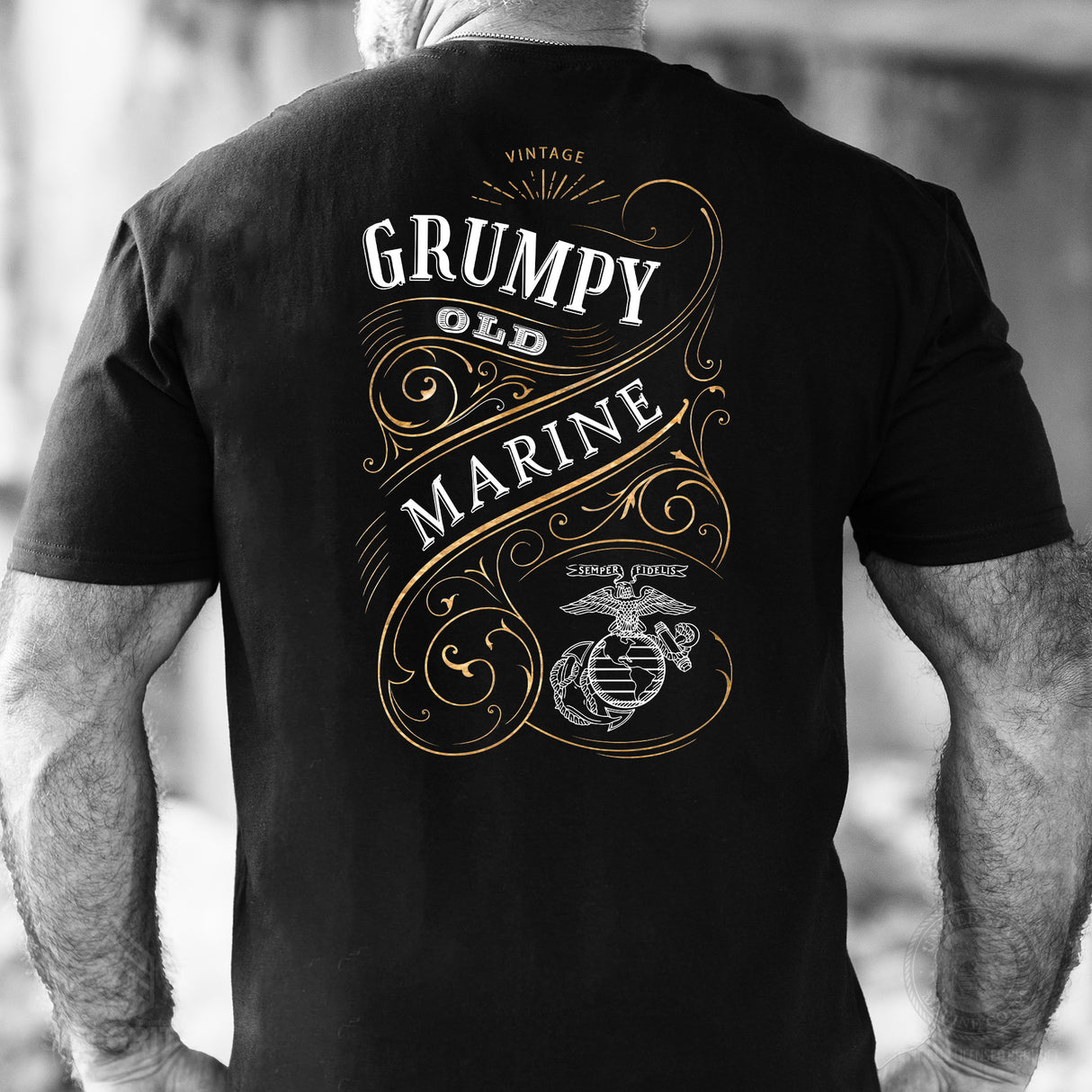 Grumpy Old Marine Vintage EGA T-shirt- Back Design - SGT GRIT