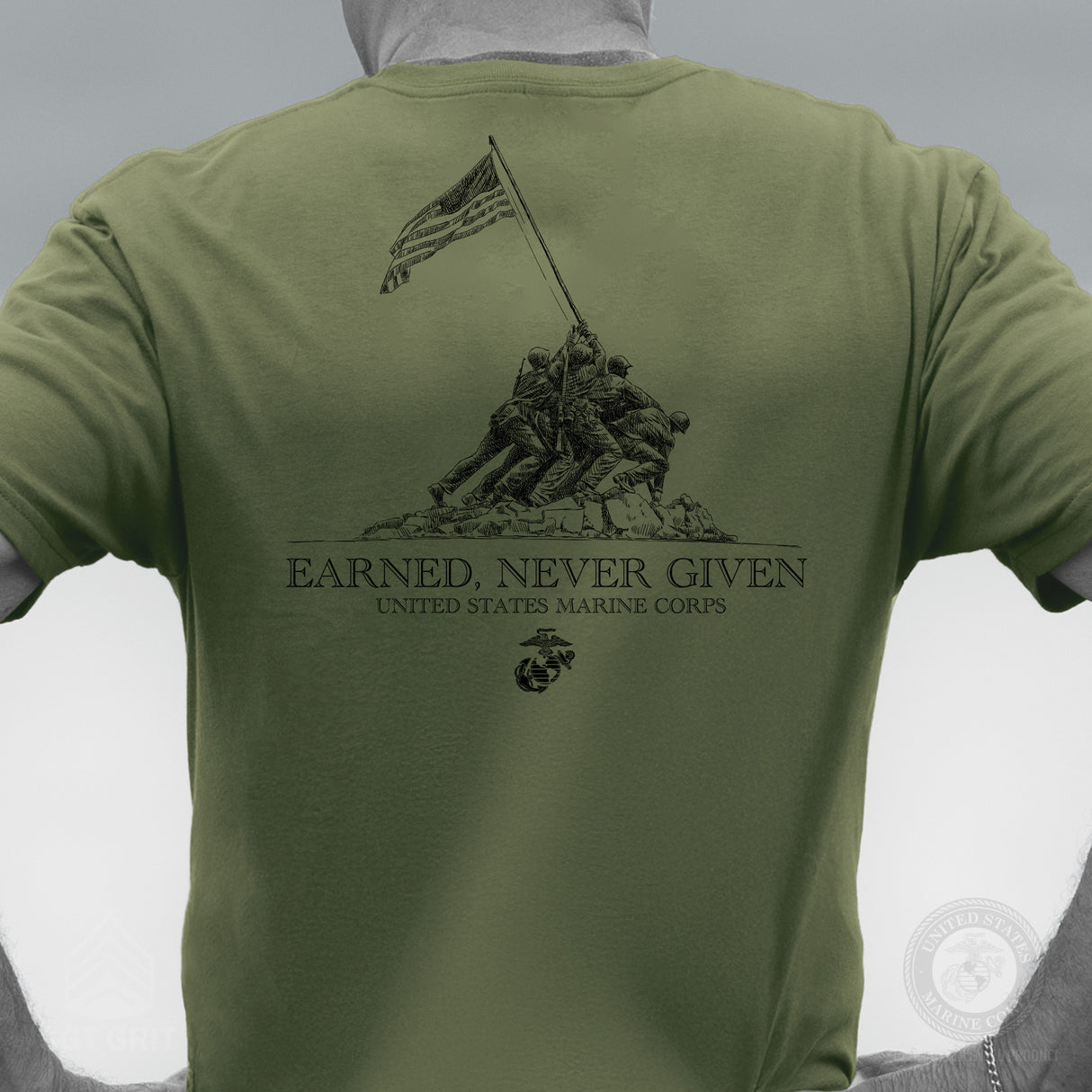 USMC Earned Never Given T-shirt- Back Design - SGT GRIT