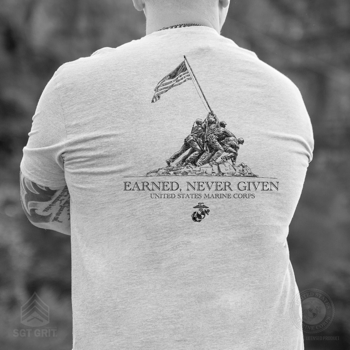 USMC Earned Never Given T-shirt- Back Design - SGT GRIT