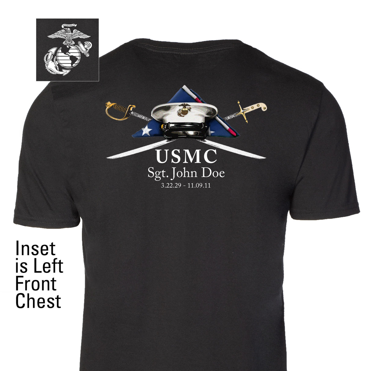 USMC Personalized Folded Flag Memorial T-shirt- Back Design - SGT GRIT
