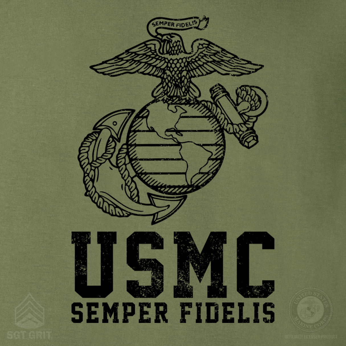 USMC Semper Fidelis T-shirt Gold on Red- Back Design - SGT GRIT