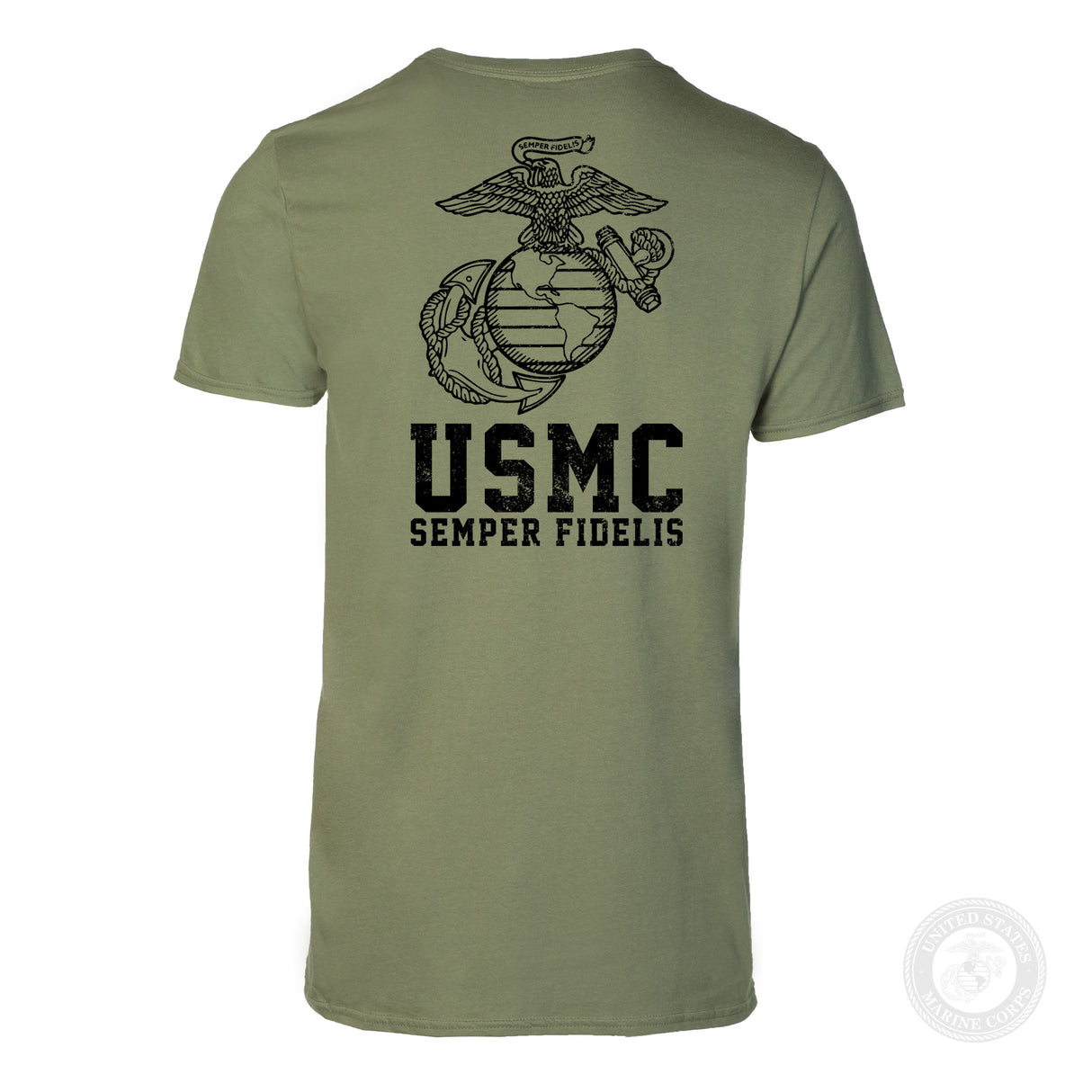 USMC Semper Fidelis T-shirt Gold on Red- Back Design - SGT GRIT