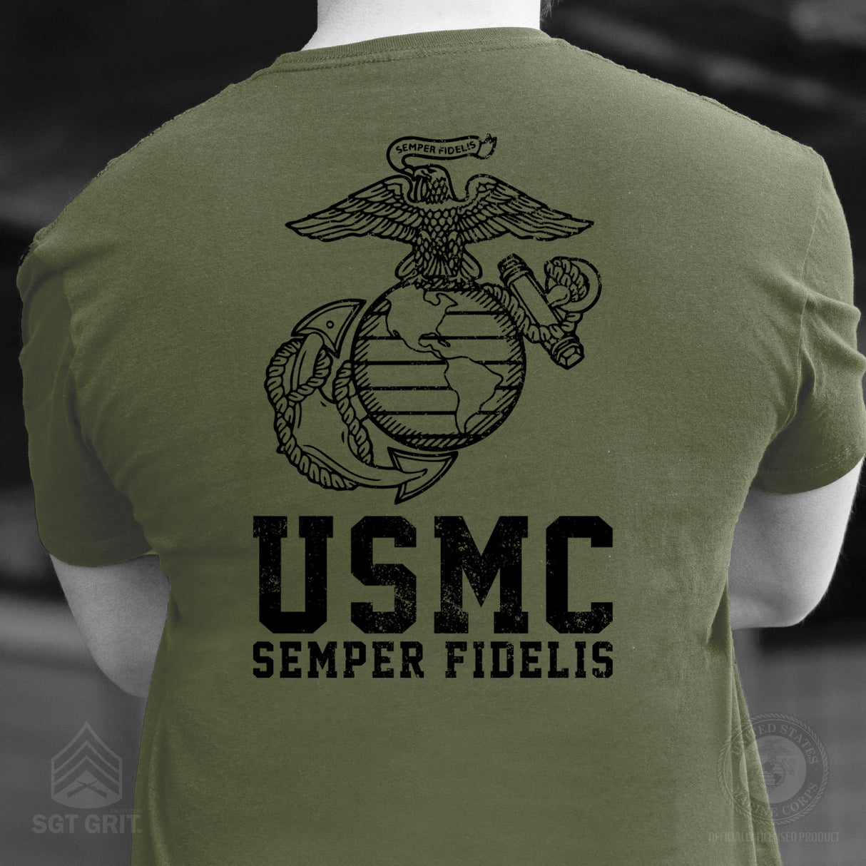 USMC Semper Fidelis T-shirt Gold on Red- Back Design - SGT GRIT