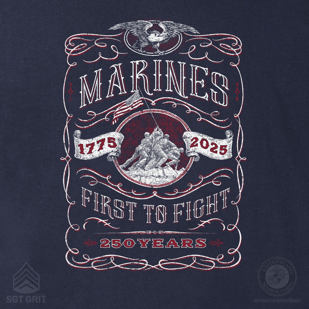 USMC 250 Years Iwo Jima T-Shirt- Back Design - SGT GRIT
