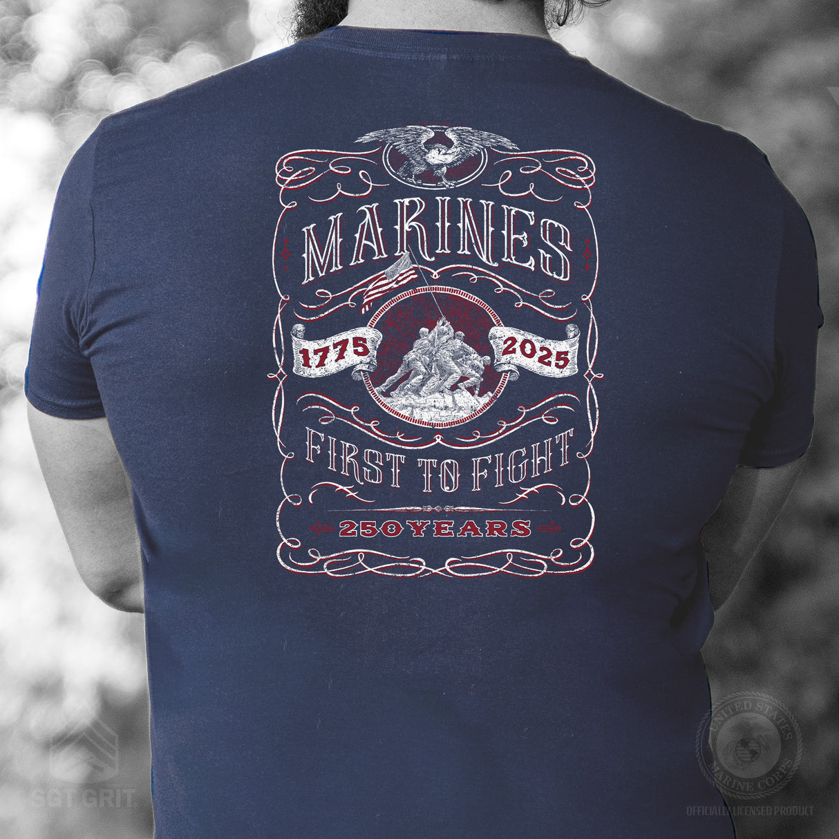 USMC 250 Years Iwo Jima T-Shirt- Back Design - SGT GRIT