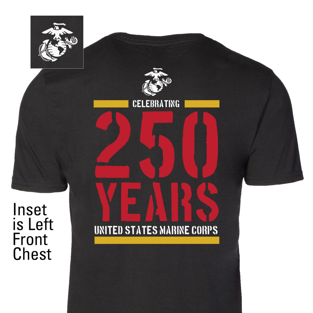 USMC Celebrating 250 Years Black T-Shirt- Back Design - SGT GRIT