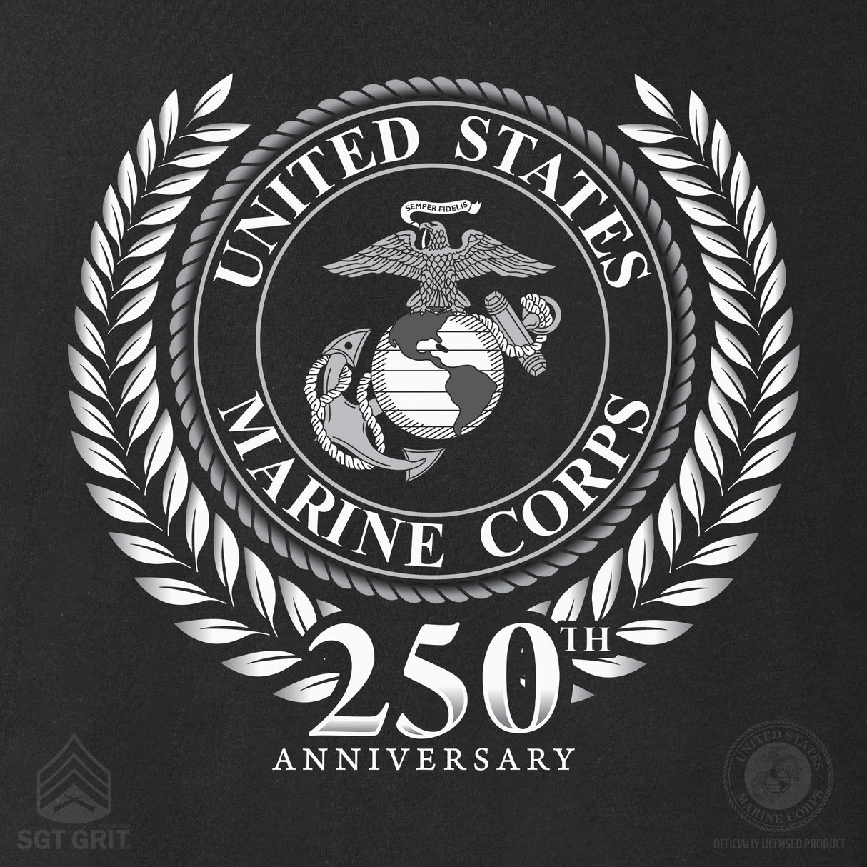 USMC 250th Anniversary Grayscale T-shirt- Back Design - SGT GRIT
