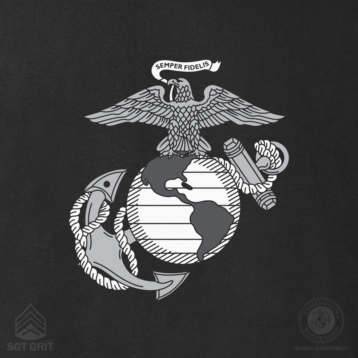 USMC 250th Anniversary Grayscale T-shirt- Back Design - SGT GRIT