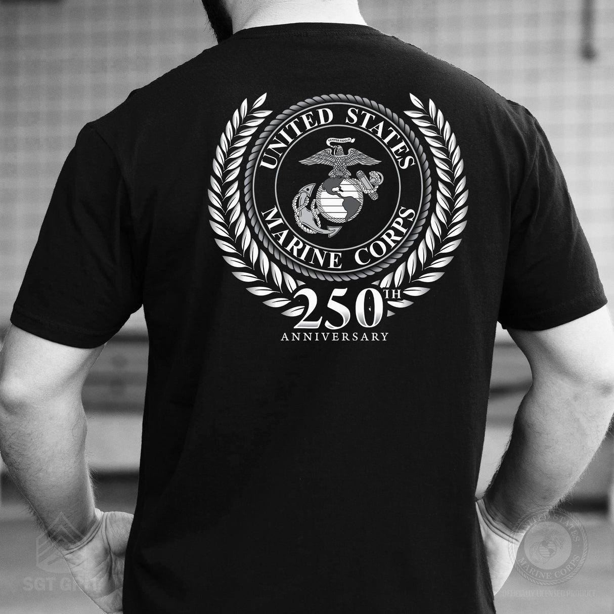 USMC 250th Anniversary Grayscale T-shirt- Back Design - SGT GRIT