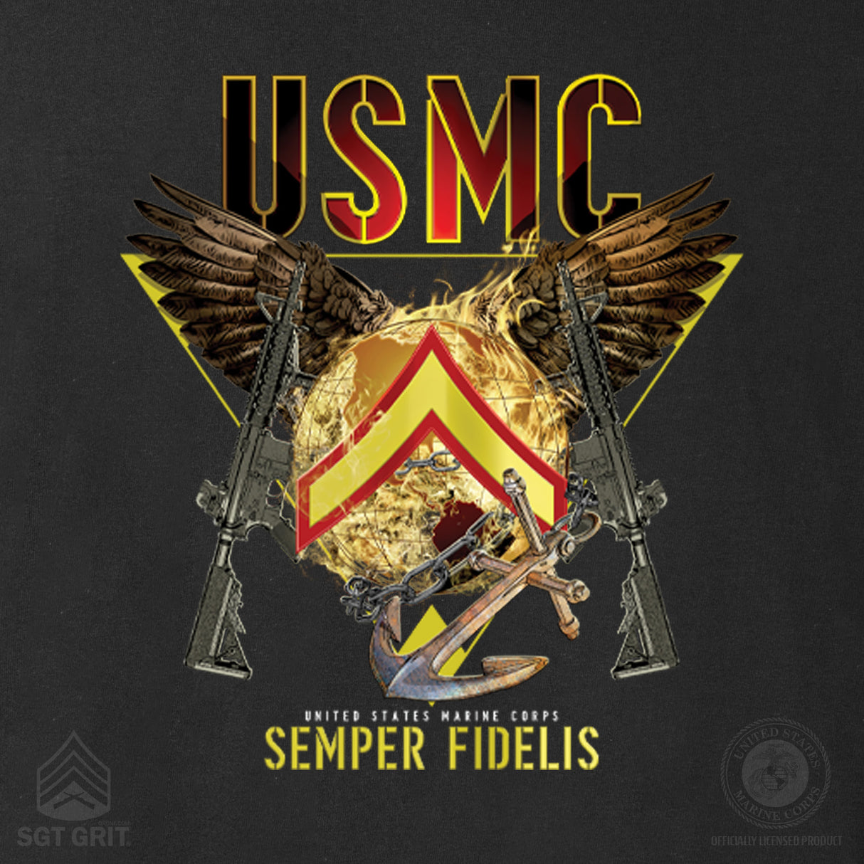 Exclusive Marine Corps T-shirt Customized by Rank- Back Design - SGT GRIT
