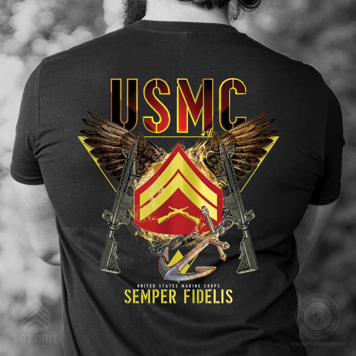 Exclusive Marine Corps T-shirt Customized by Rank- Back Design - SGT GRIT