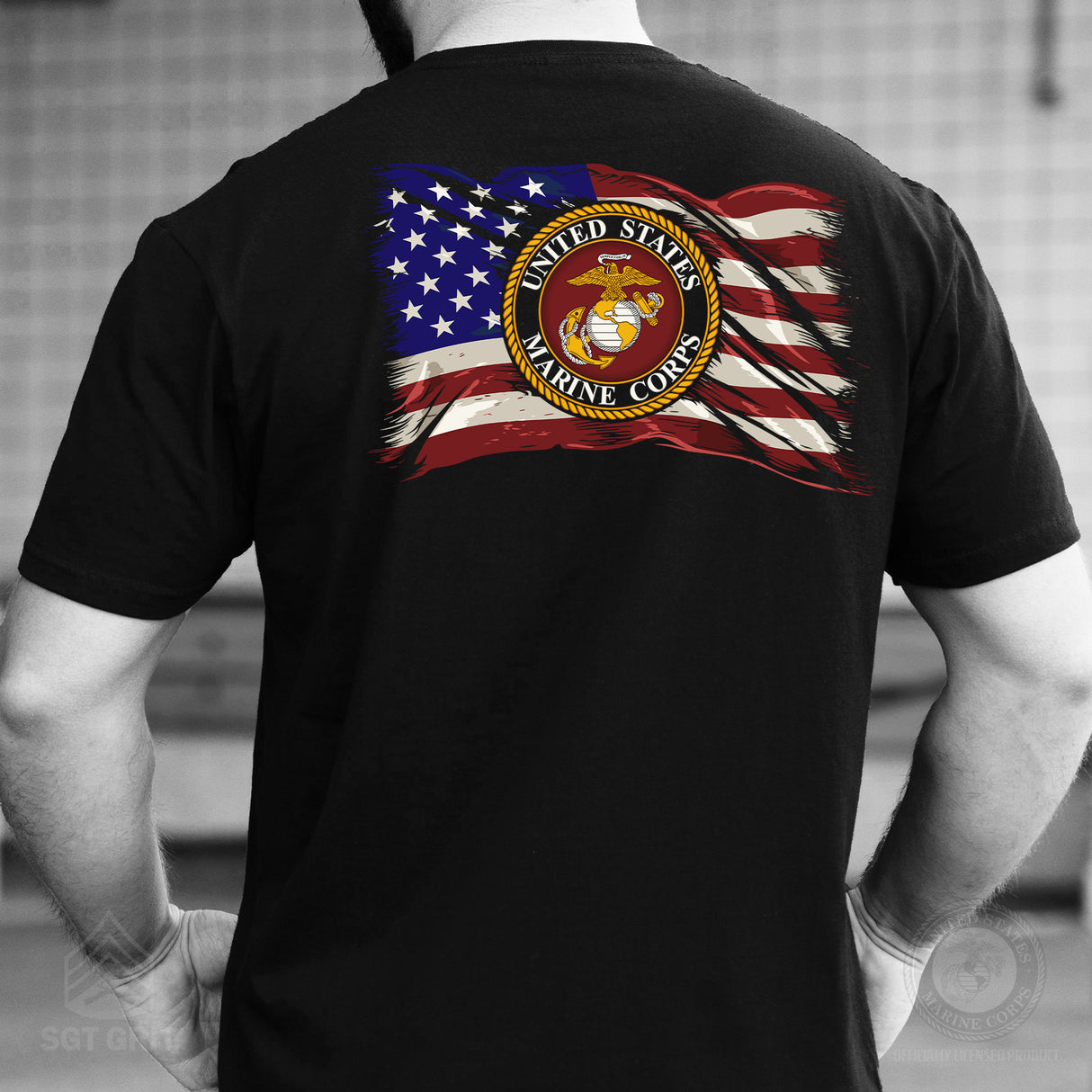 Marine Corp Flag and Seal T-Shirt- Back Design - SGT GRIT