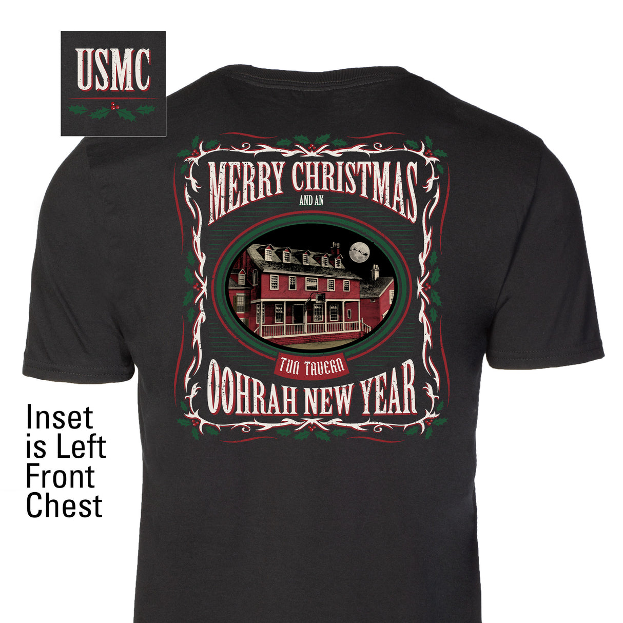 USMC Tun Tavern Christmas T-Shirt Back Design- Black - SGT GRIT