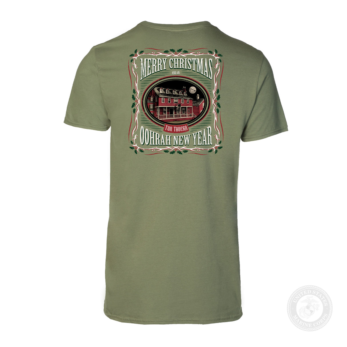 USMC Tun Tavern Christmas T-Shirt Back Design- OD Green (Copy) - SGT GRIT
