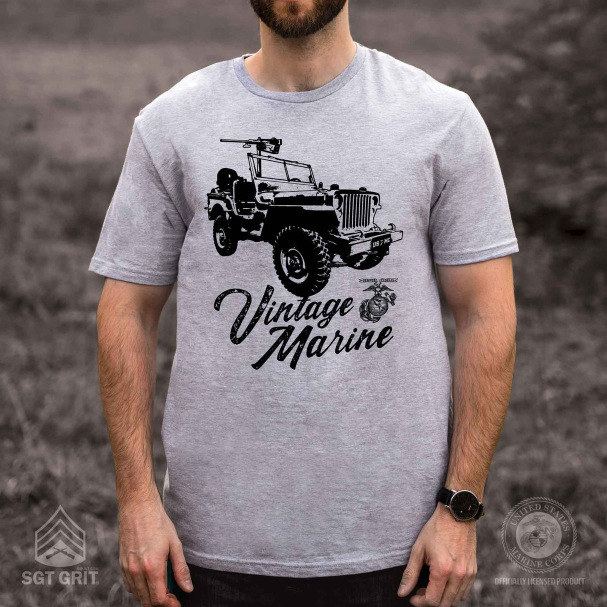 Vintage Marine Jeep Full Front T-shirt - SGT GRIT