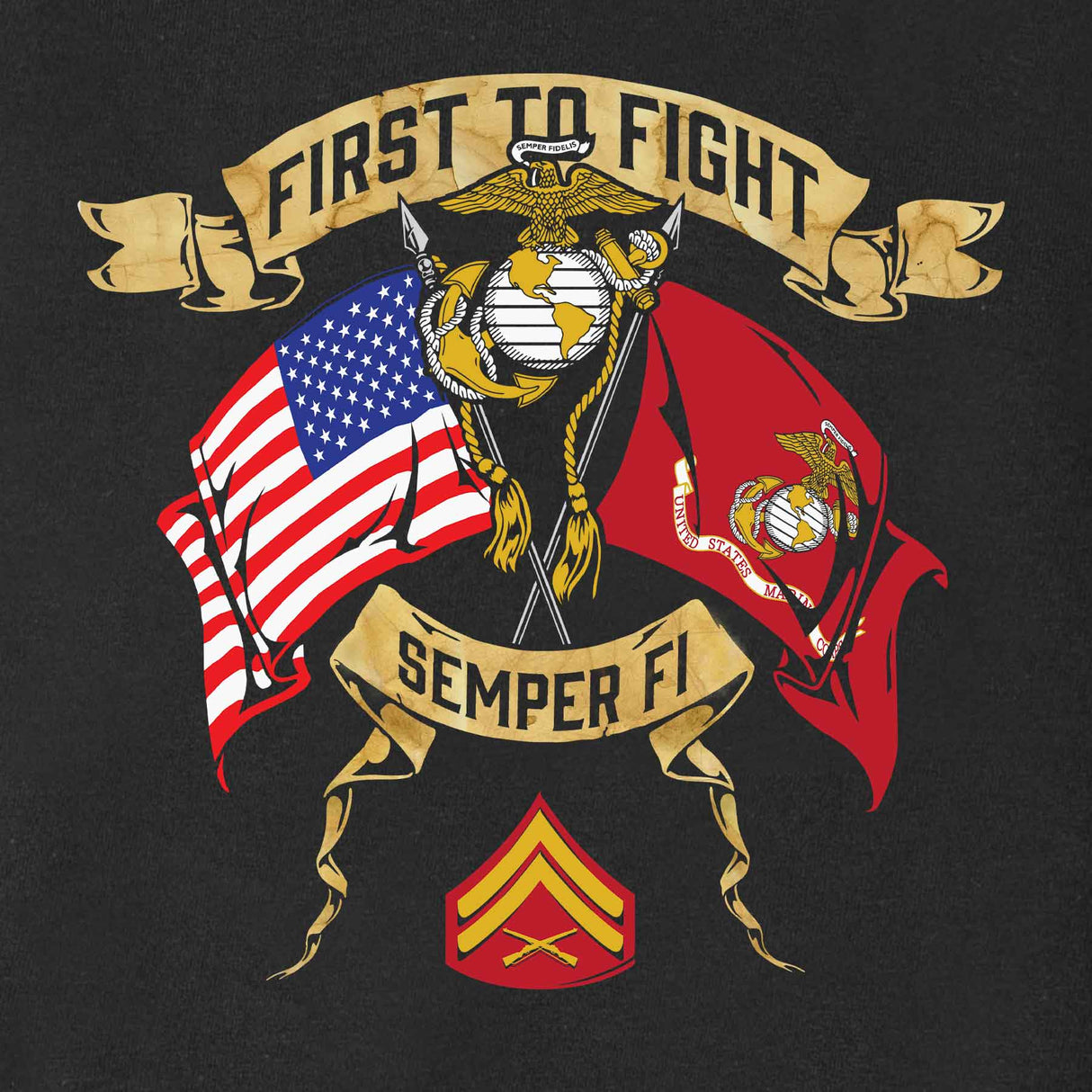 Choose Your Rank USMC And USA Crossed Flags T-shirt - SGT GRIT