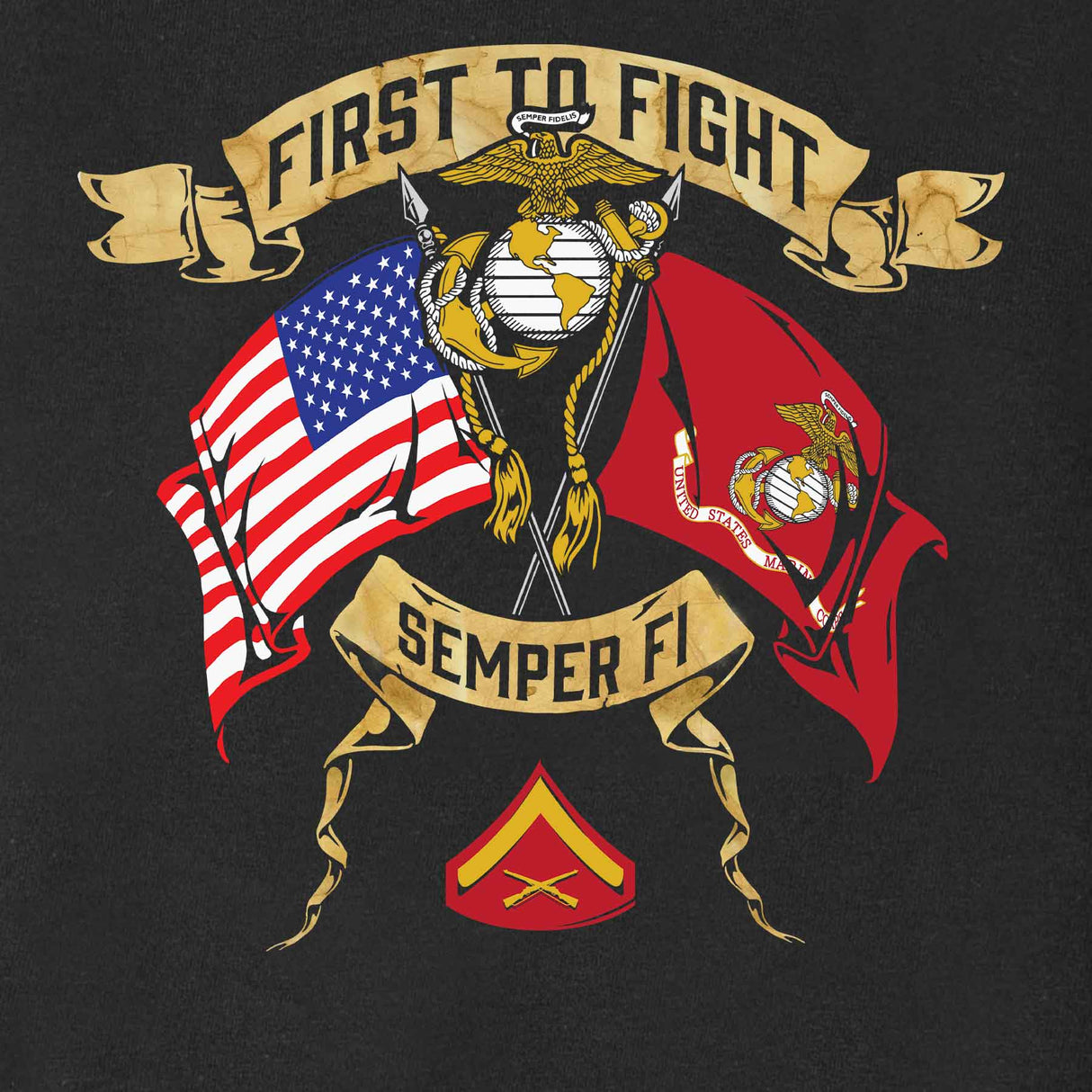 Choose Your Rank USMC And USA Crossed Flags T-shirt - SGT GRIT