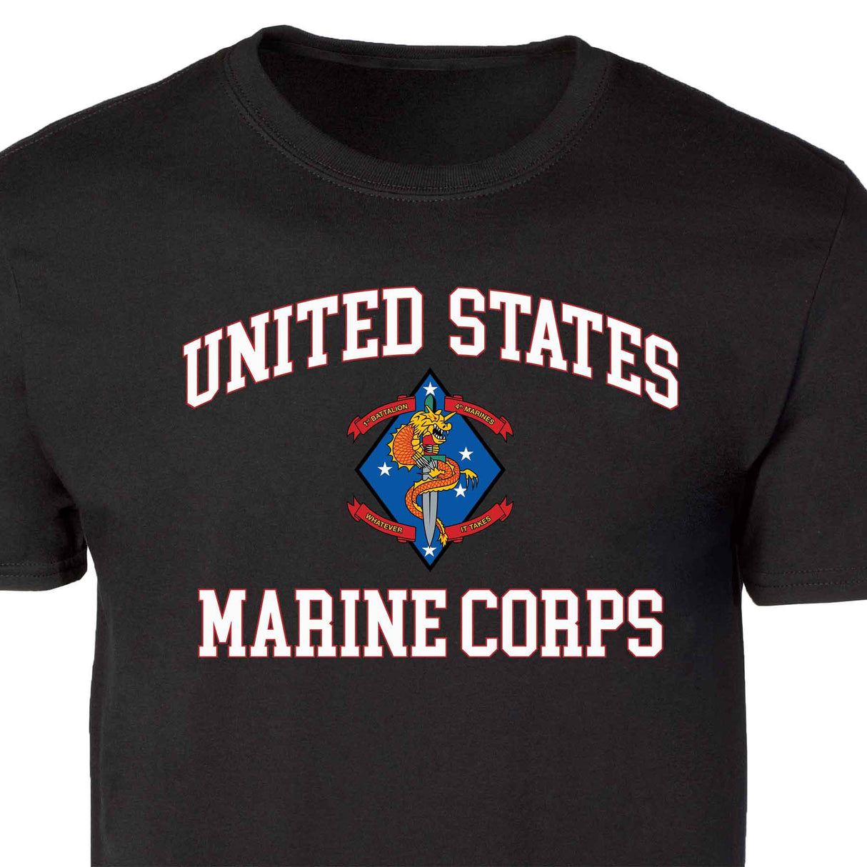 1st Battalion 4th Marines USMC Patch Graphic T-shirt - SGT GRIT