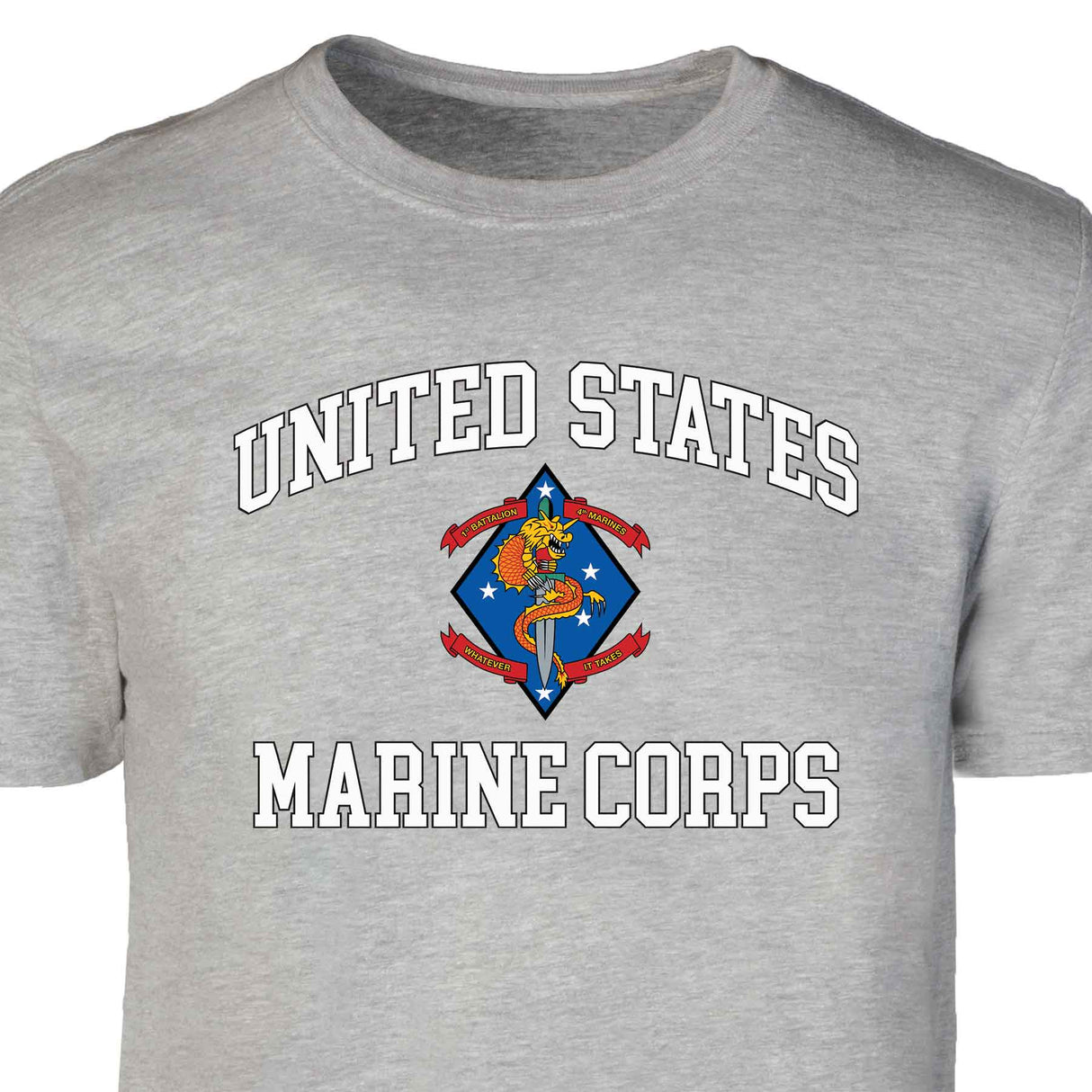 1st Battalion 4th Marines USMC Patch Graphic T-shirt - SGT GRIT