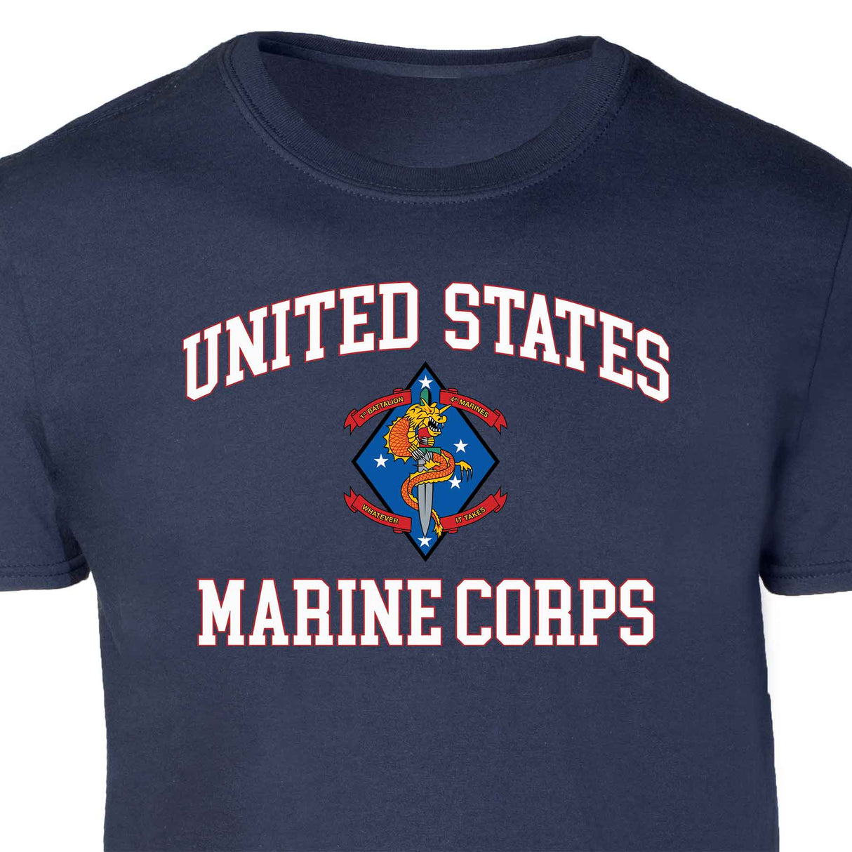 1st Battalion 4th Marines USMC Patch Graphic T-shirt - SGT GRIT
