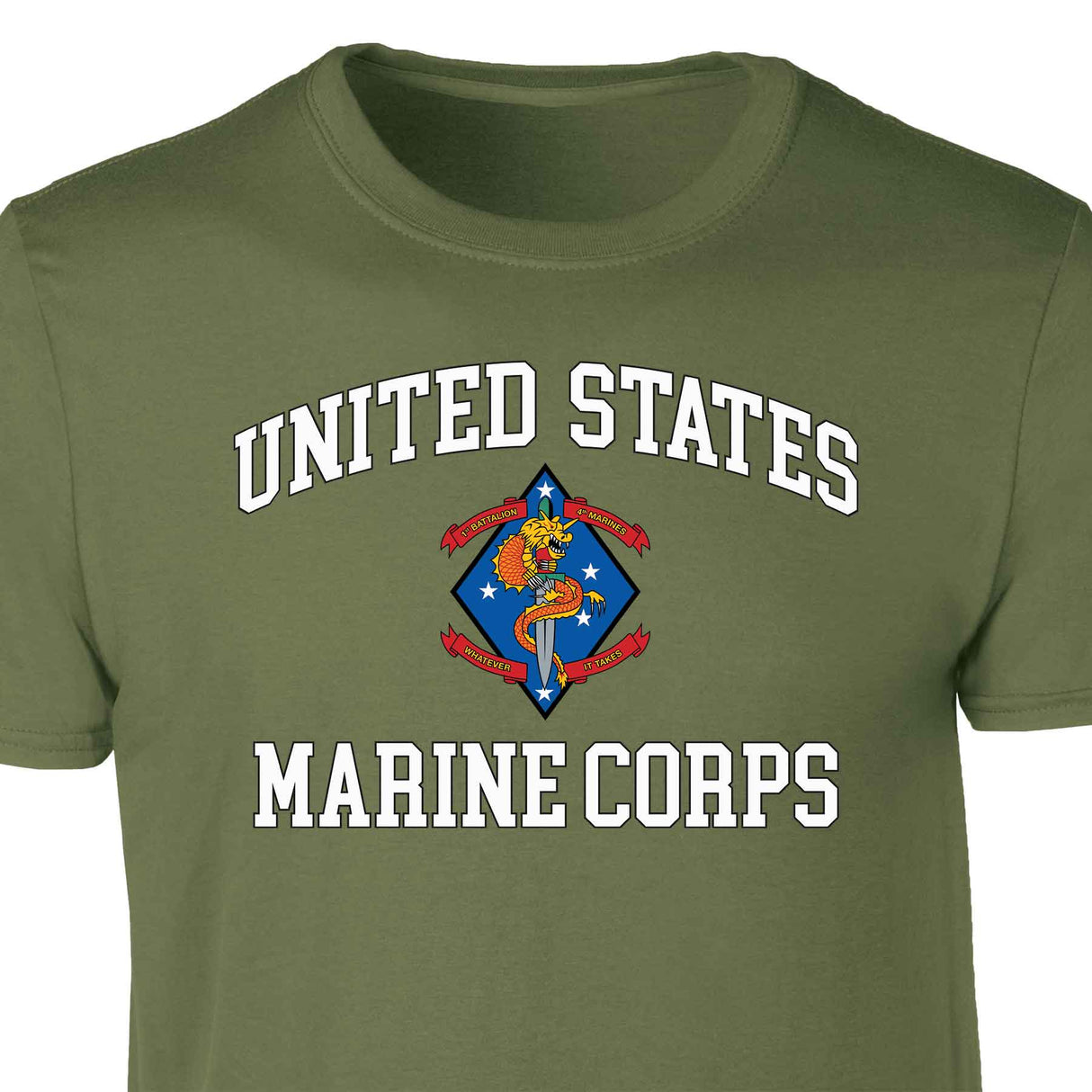 1st Battalion 4th Marines USMC Patch Graphic T-shirt - SGT GRIT