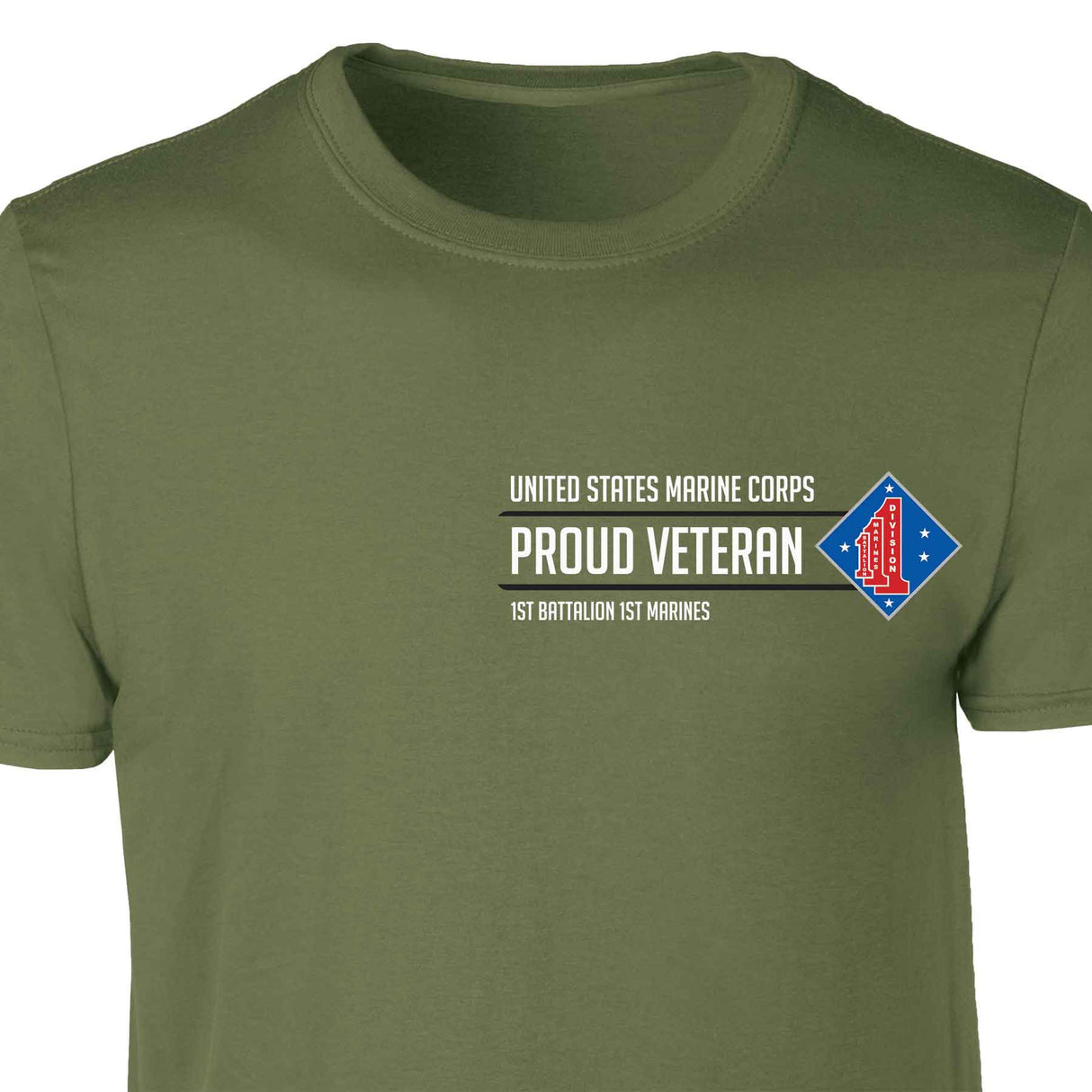 1st Battalion 1st Marines Proud Veteran Patch Graphic T-shirt - SGT GRIT