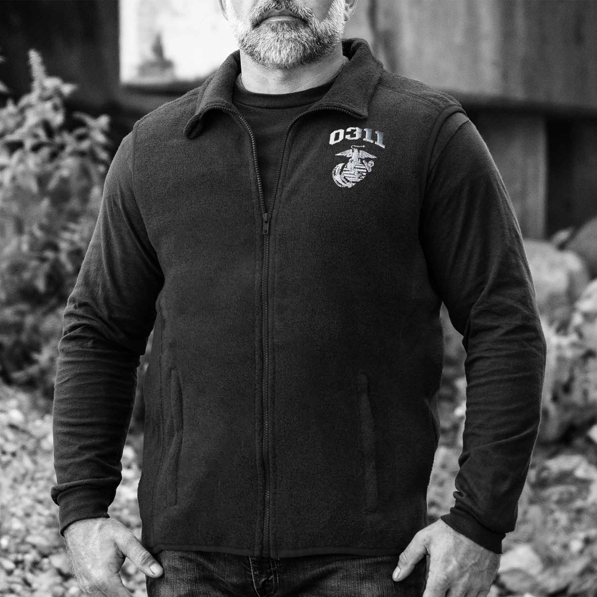 Marine Corps MOS Embroidered Fleece Vest - Black with Gray - SGT GRIT