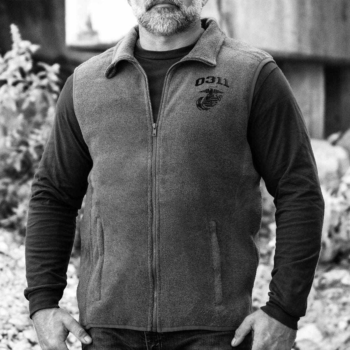 Marine Corps MOS Embroidered Fleece Vest - Gray with Black - SGT GRIT