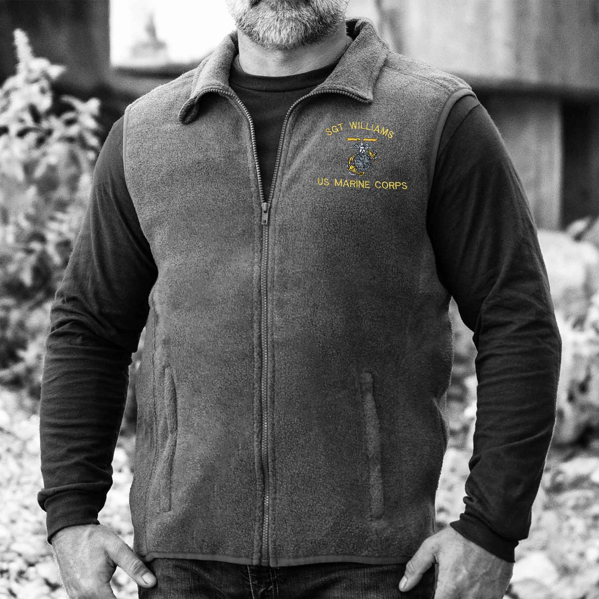 Custom USMC Embroidered Fleece Vest - SGT GRIT