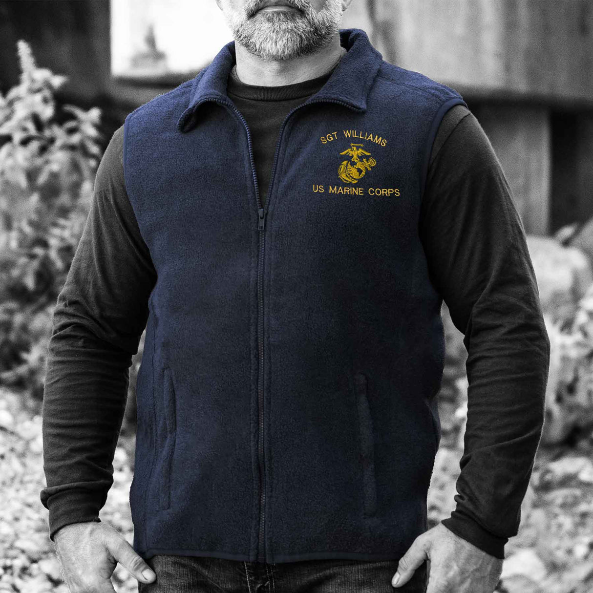 Custom USMC Embroidered Fleece Vest - SGT GRIT