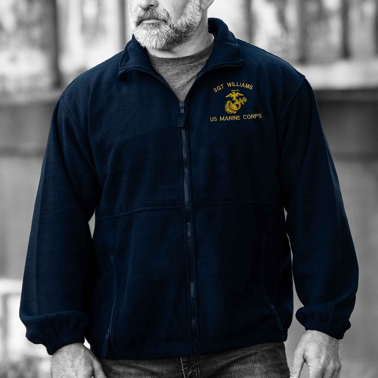 Custom USMC Embroidered Full Zip Fleece Jacket - SGT GRIT