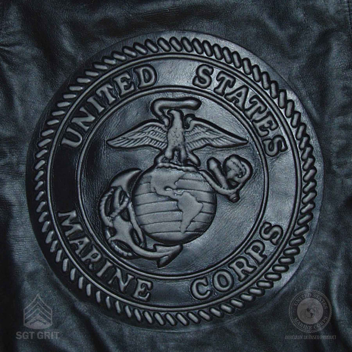 Embossed Black Leather Vest - SGT GRIT