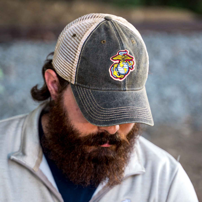 Eagle, Globe, and Anchor Mesh Back Hat- Faded Black - SGT GRIT