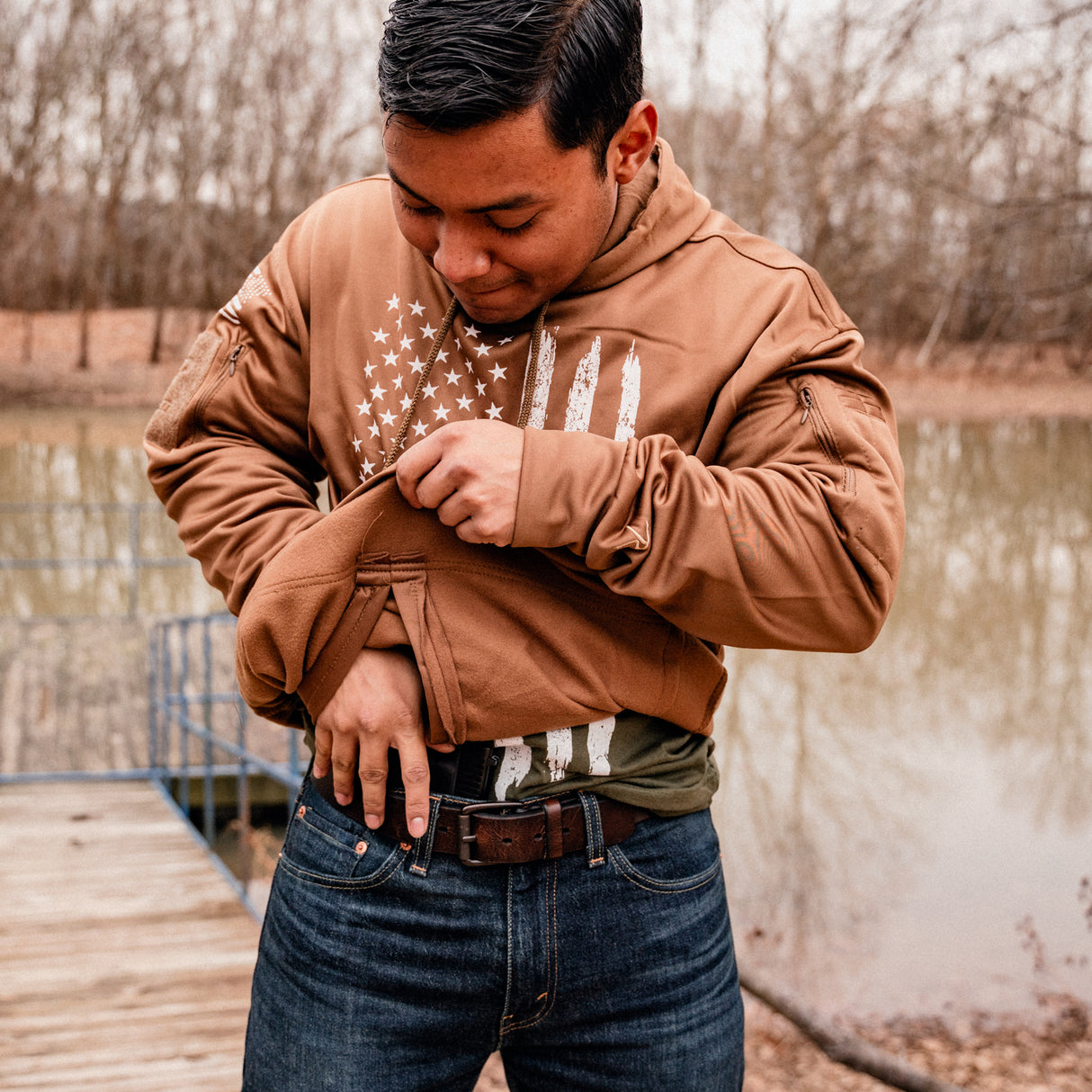 Distressed Flag Concealed Carry Hoodie - SGT GRIT