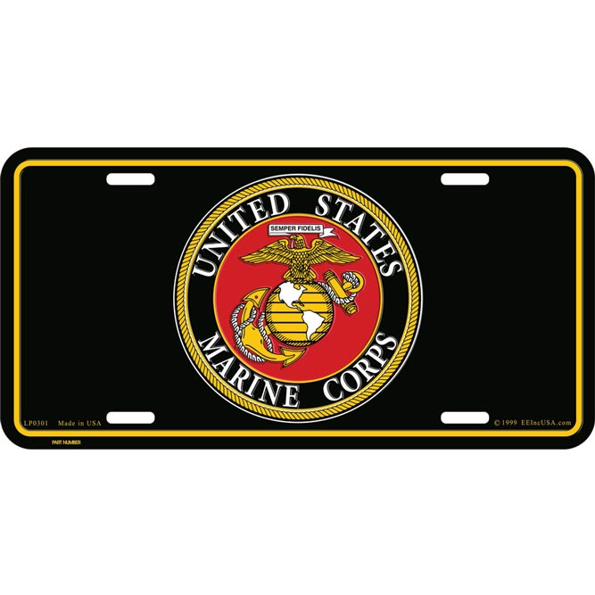 USMC Seal Black License Plate
