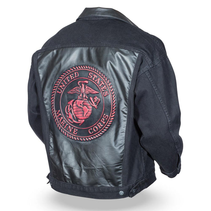 Embossed Blk Denim Leather Jacket - SGT GRIT