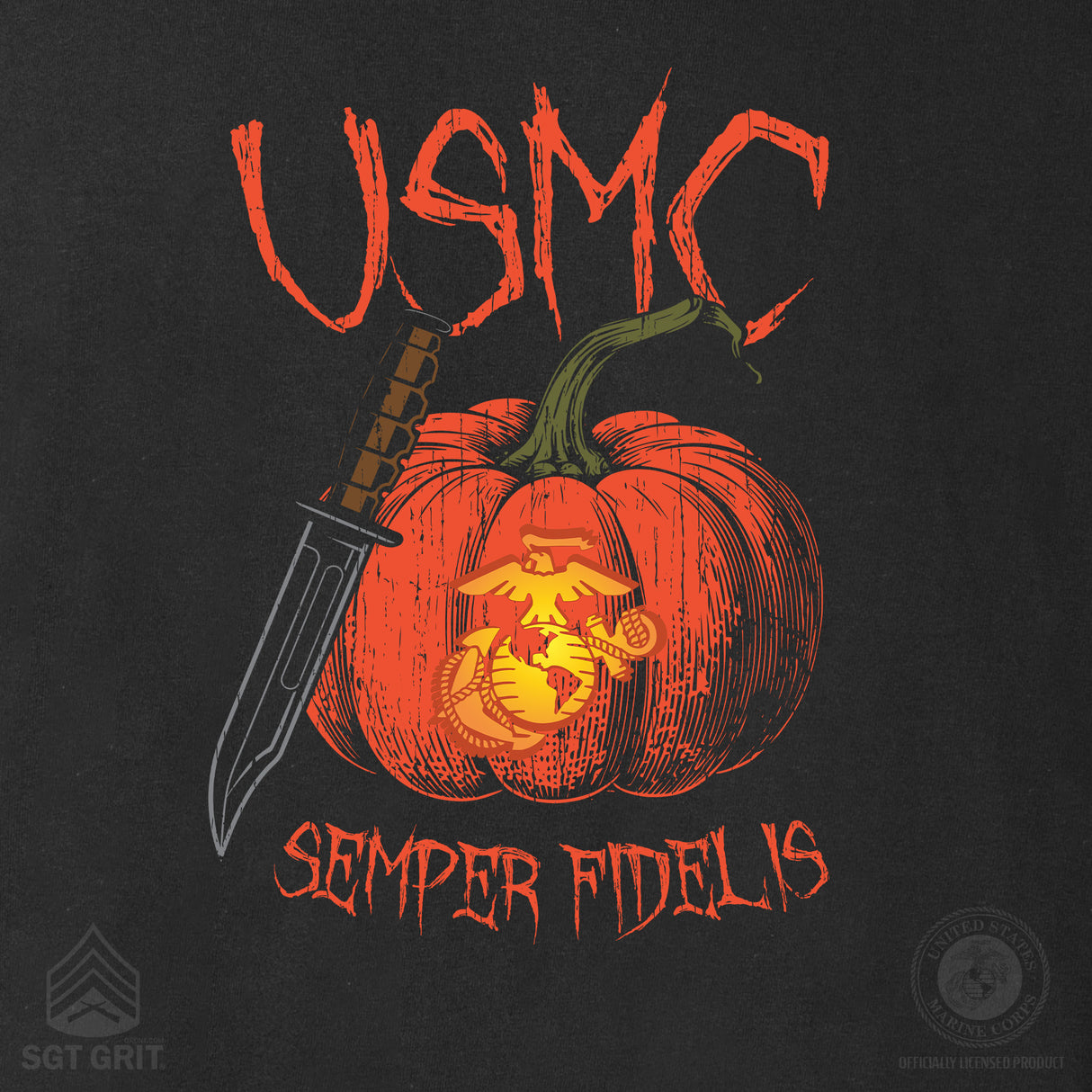 USMC Halloween Pumpkin Long Sleeve T-Shirt - SGT GRIT