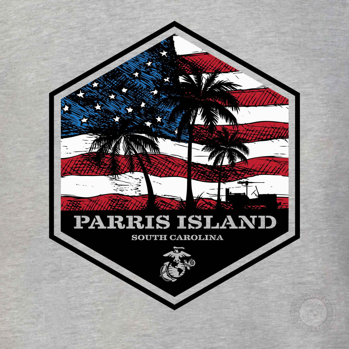 USMC Bootcamp Hexagon Back Design T-Shirt – Grey - SGT GRIT