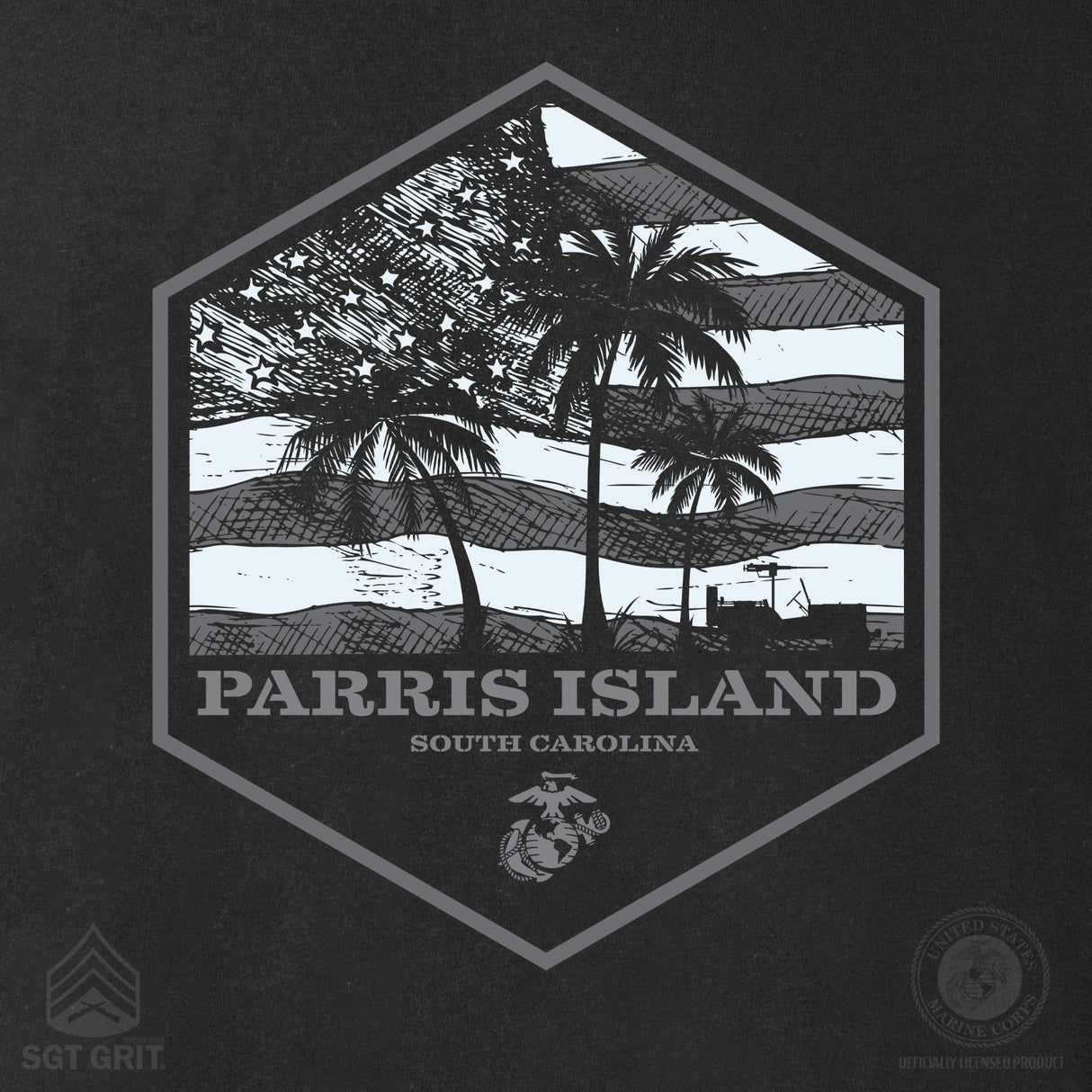 USMC Bootcamp Hexagon T-Shirt - Black - SGT GRIT