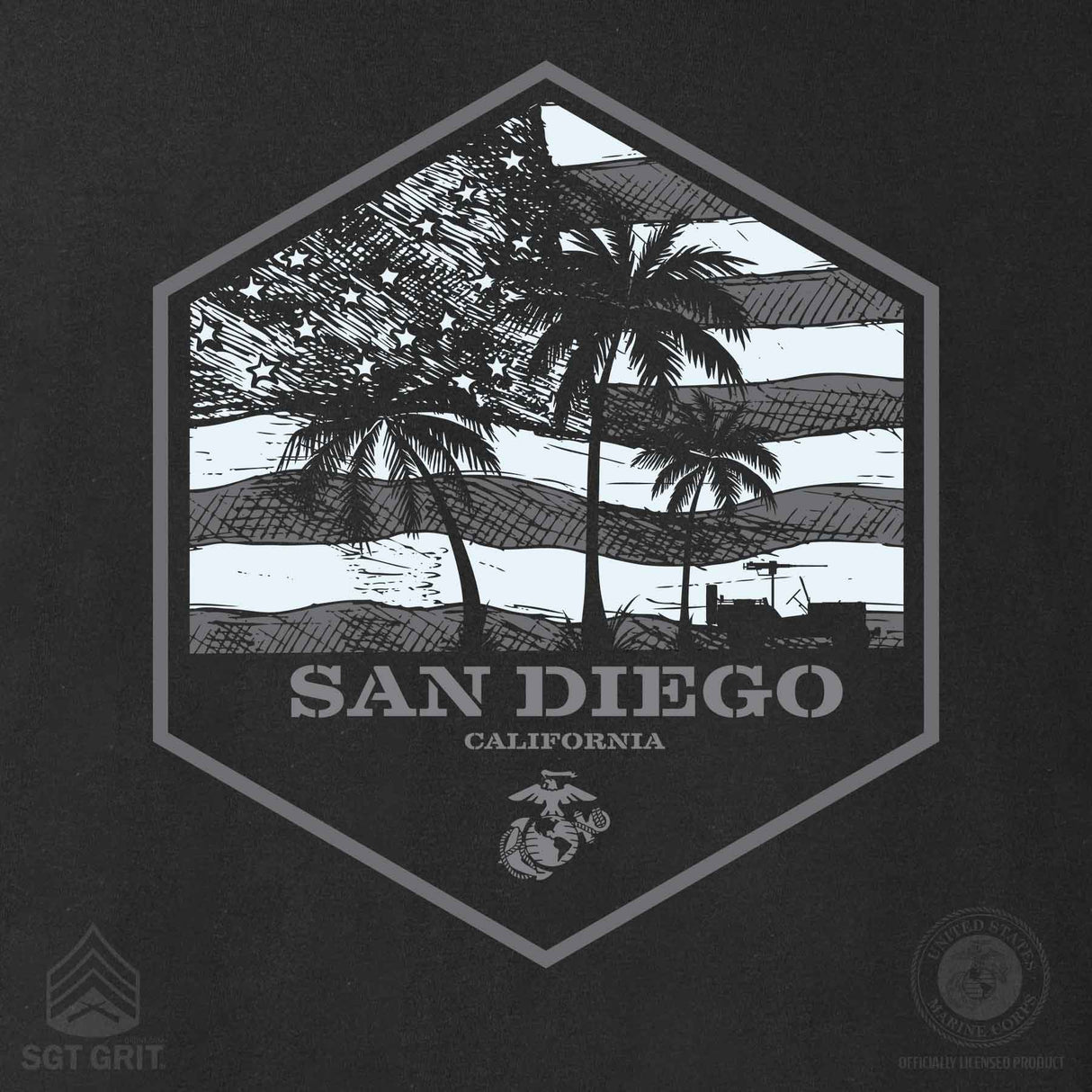 USMC Bootcamp Hexagon T-Shirt - Black - SGT GRIT