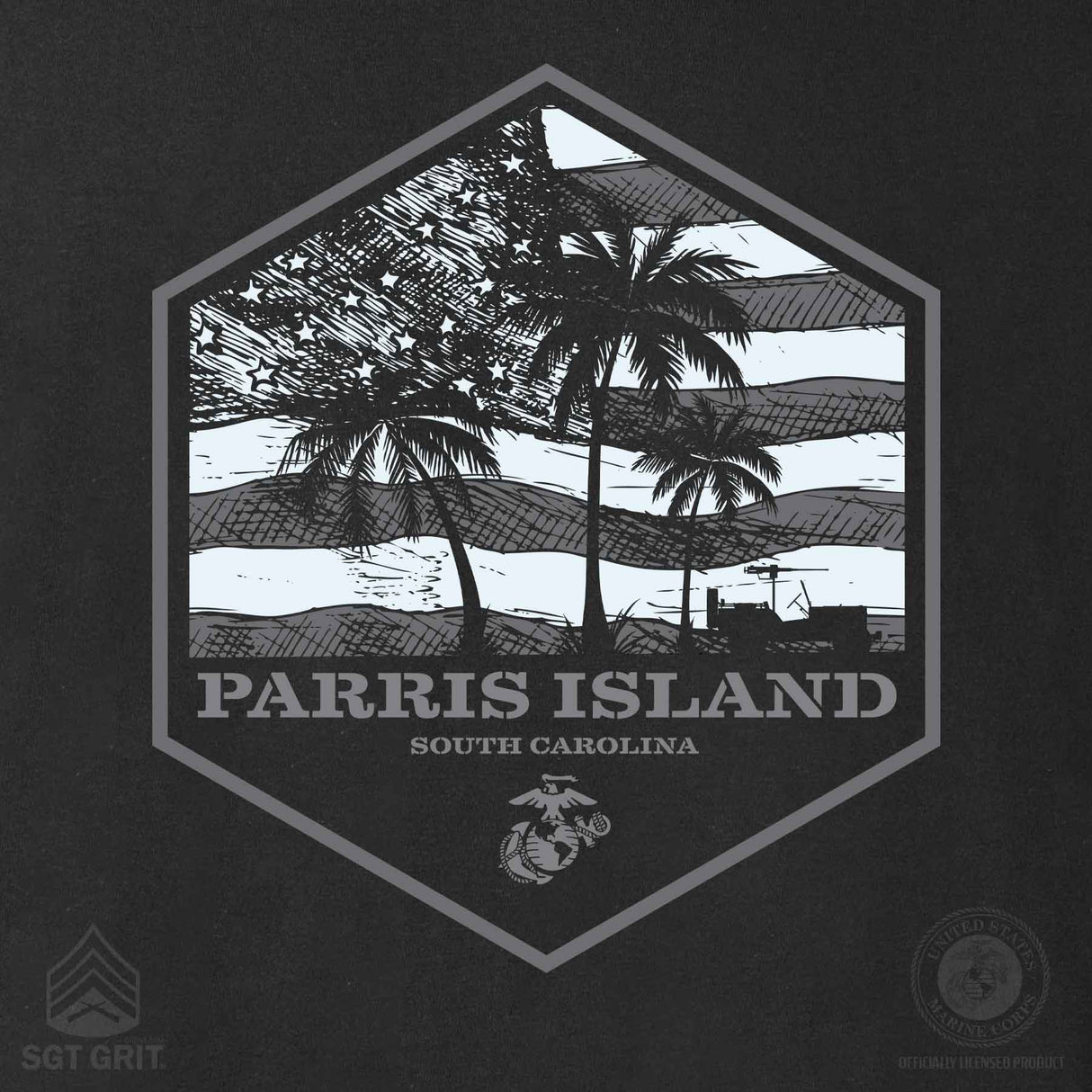 USMC Bootcamp Hexagon Back Design T-Shirt – Black - SGT GRIT