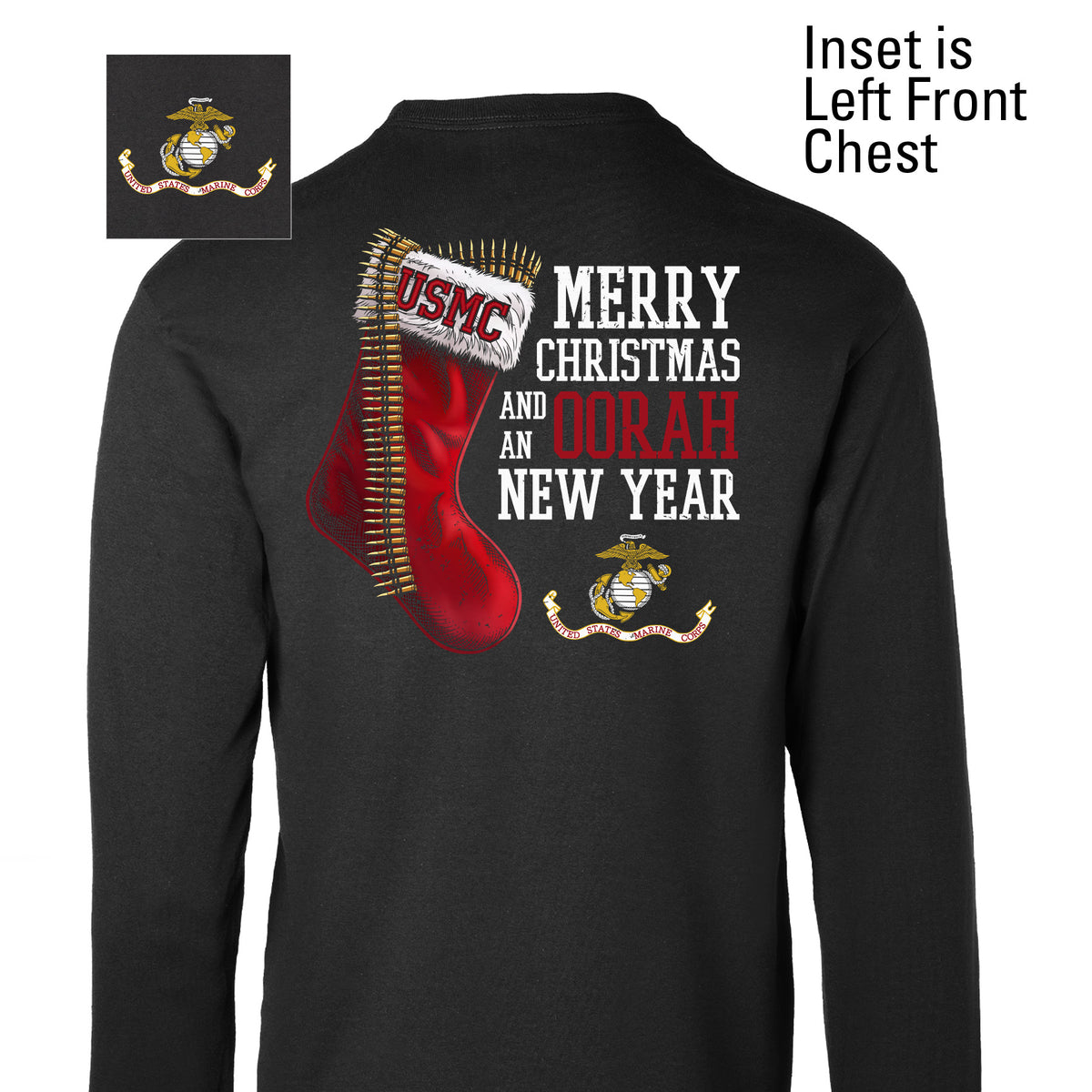 USMC Christmas Stocking Long Sleeve T-Shirt- Left Chest - SGT GRIT