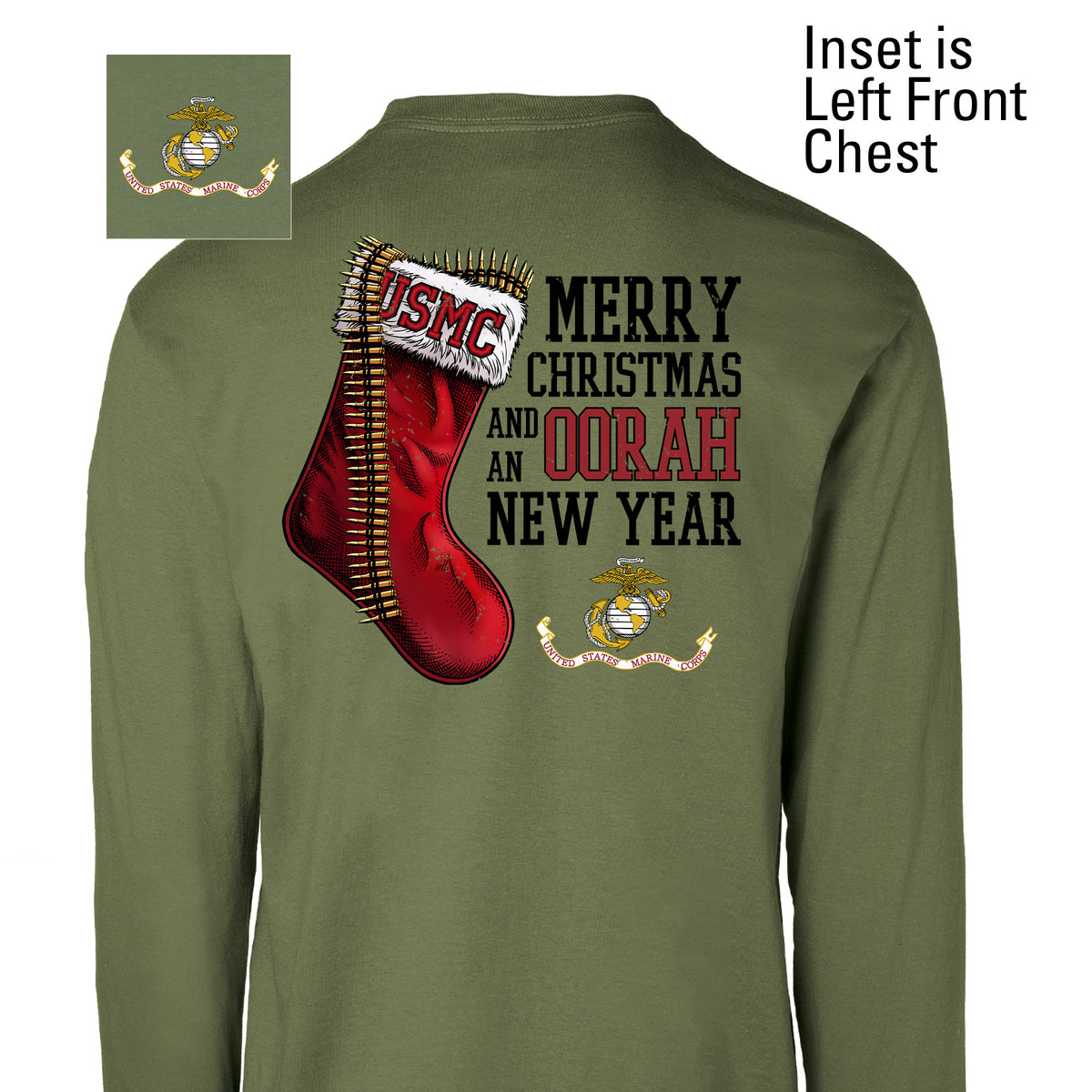 USMC Christmas Stocking Long Sleeve T-Shirt- Left Chest - SGT GRIT