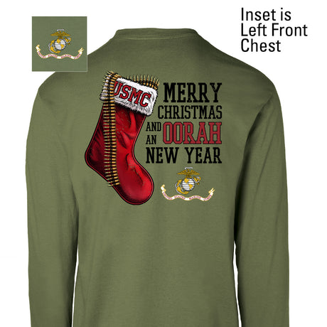 USMC Christmas Stocking Long Sleeve T-Shirt- Left Chest - SGT GRIT